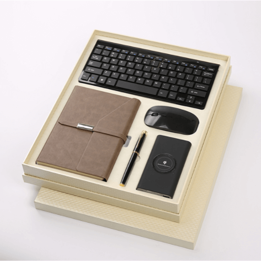 创意商务礼品五件套装_无线键盘鼠标记事本充电宝签字笔